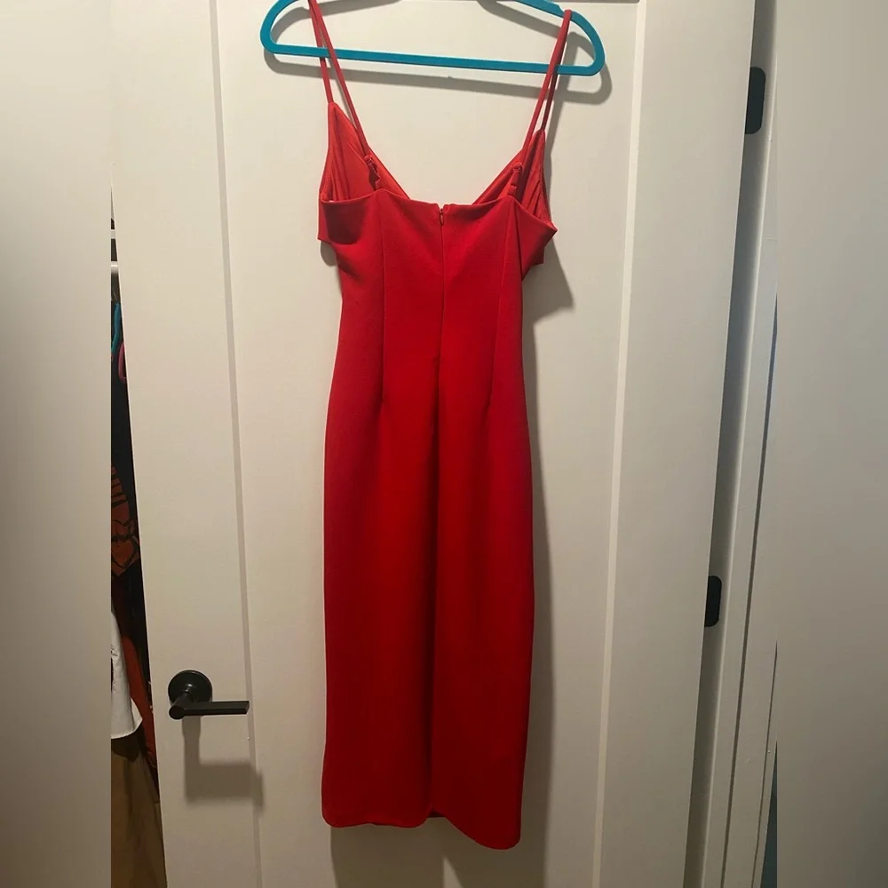 Lulus Cross Your Heart Red Surplice Cutout Bodycon Midi Dress - Size S - Picture 4 of 4
